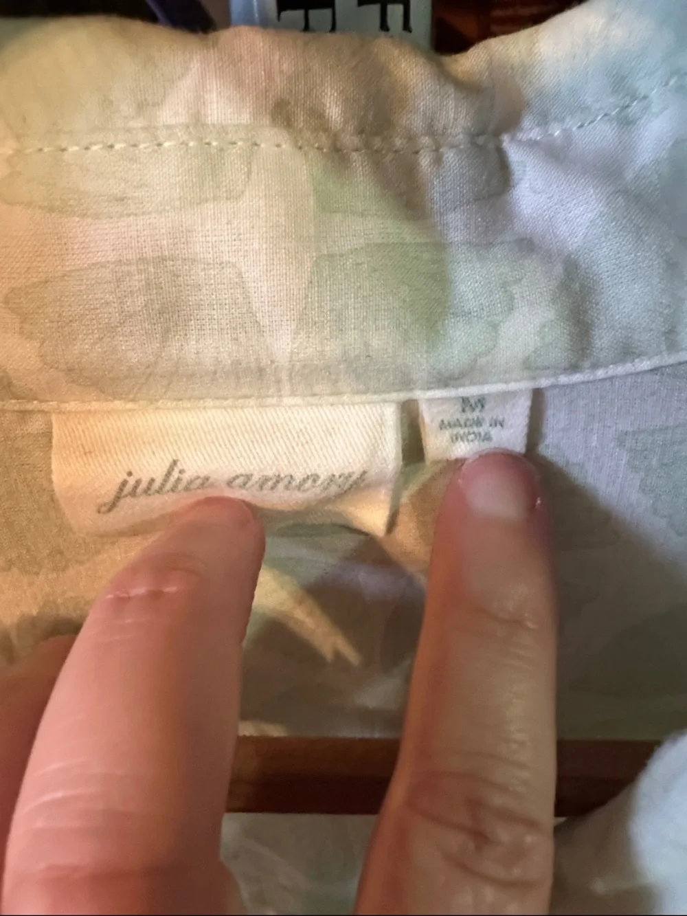 Julia Amory Light Pistachio Green Printed Button-Up Husband Shirt. - Picture 3 of 9